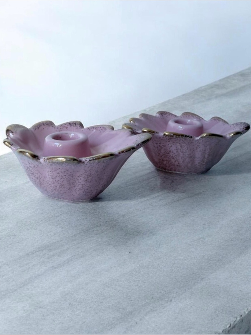 Vintage Mid-Century Pink & Gold Leaf Candle Holders - Set of 2 California Potter